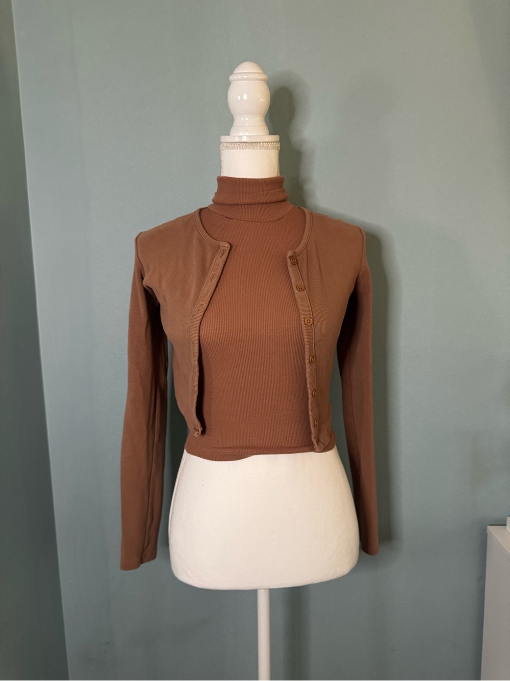 Zara Brown Cropped Turtleneck & Cardigan Set Women's Small